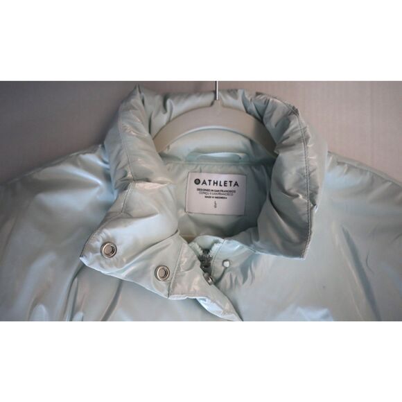 Athleta 480075 Women's Sz L Glacier Blue Summit Cropped Shine Puffer Jacket - Picture 3 of 11